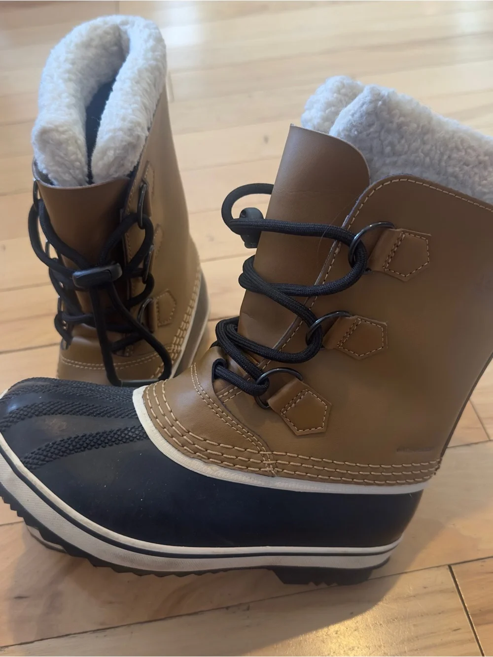 Sorel Kids Waterproof Brown and Black Snow Boots with Fleece Collar